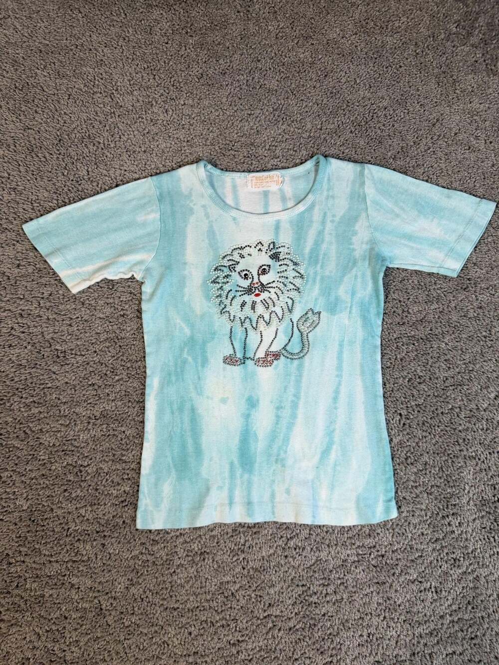 Lion Shirt Girls S Blue Tie Dye Lion Rhinestone Graphic Tee Tagless